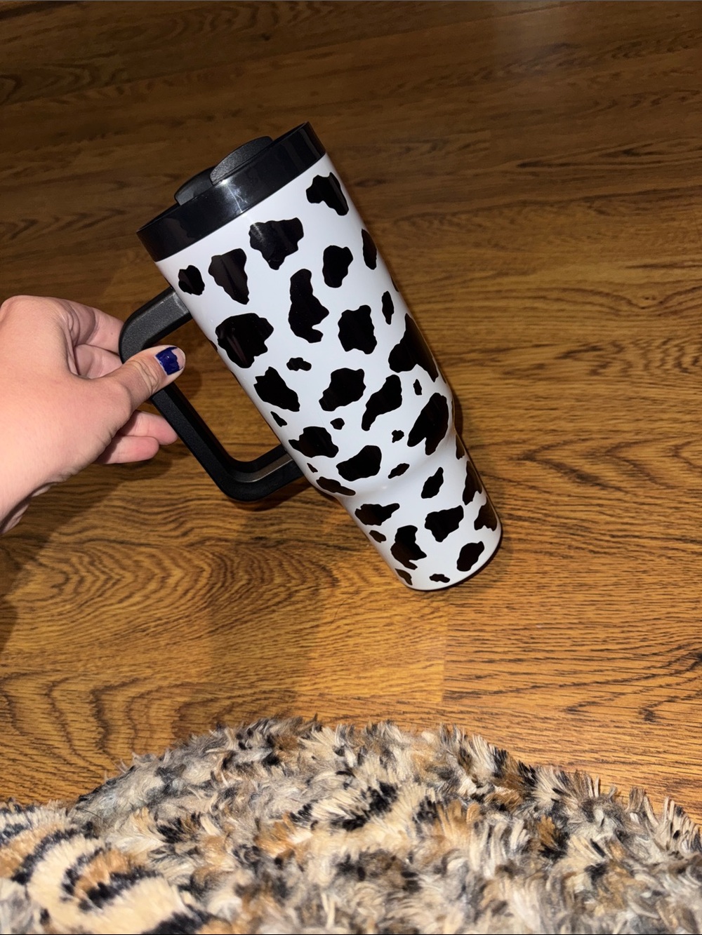 Cow Print Travel Tumbler - Black and White -